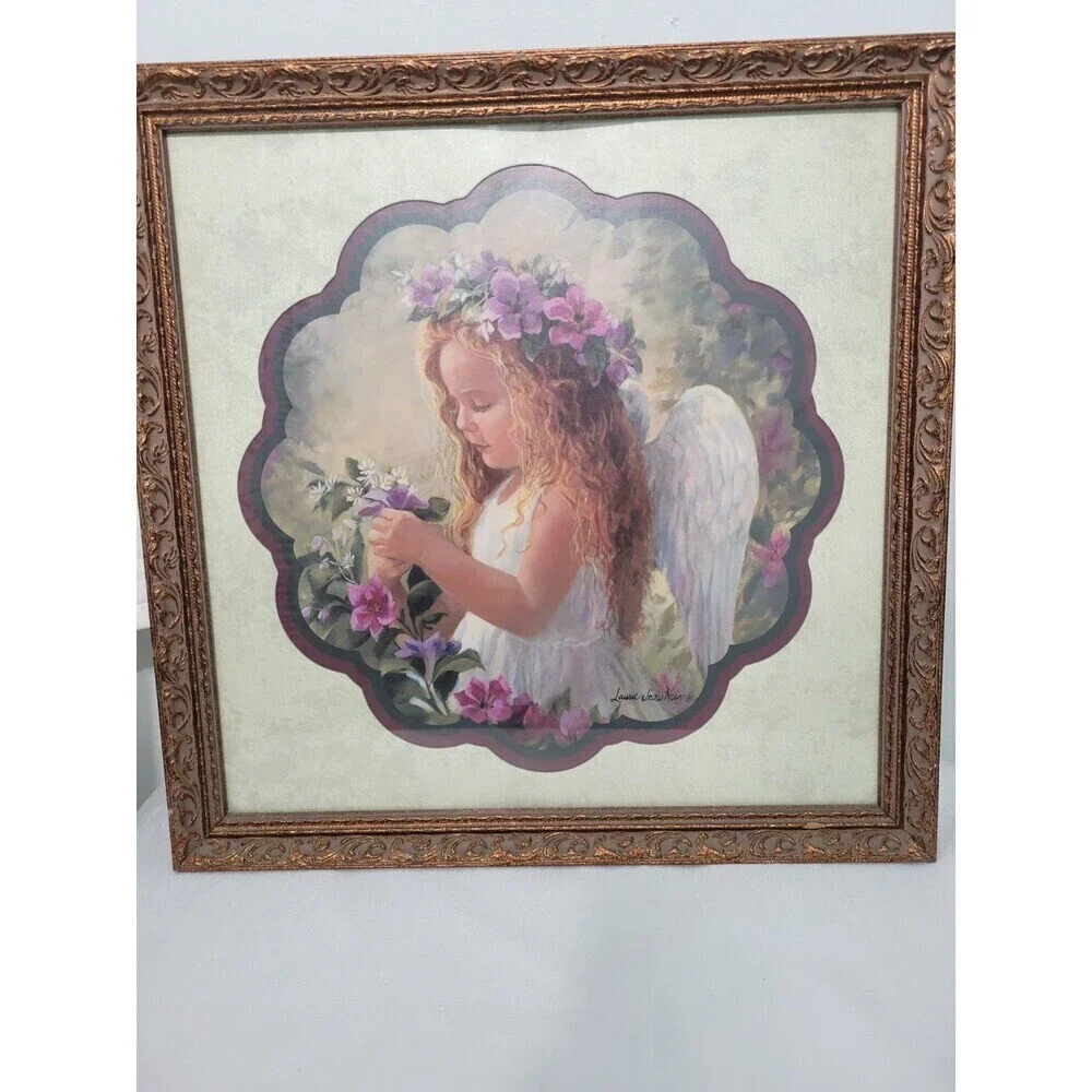 Home Interiors Vintage Framed Laurie Snow Hein Little Girl Angel Picture 17X17